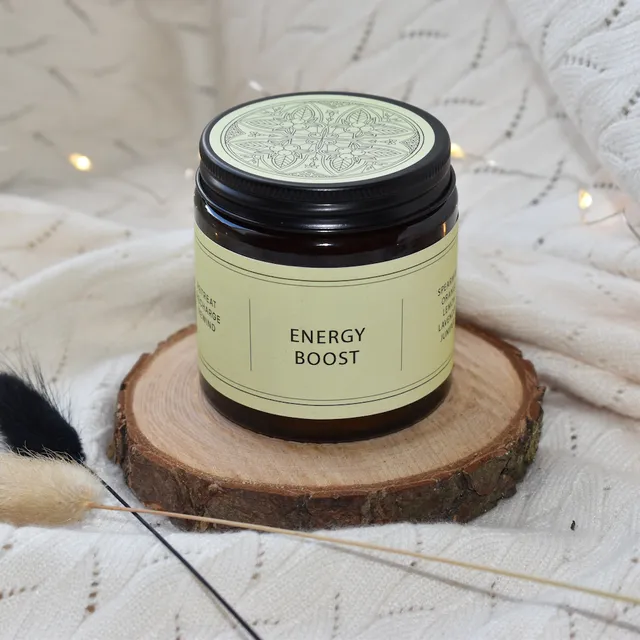 Aromatherapy Candle "Energy Boost" - 100g Rapeseed & Coconut Wax, Amber Glass