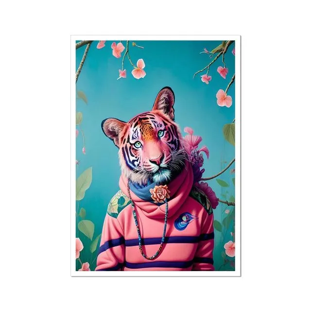 Pink Tiger Hoodie Flora Fine Art Print