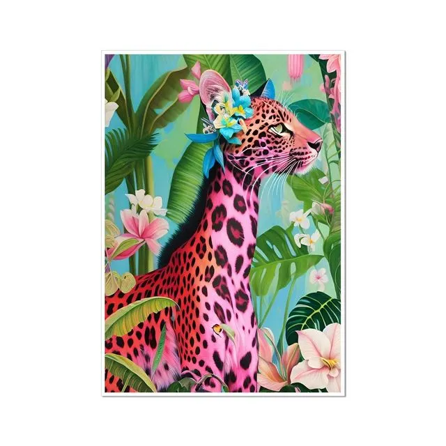 Pink Giraffe Leopard Flora Fine Art Print