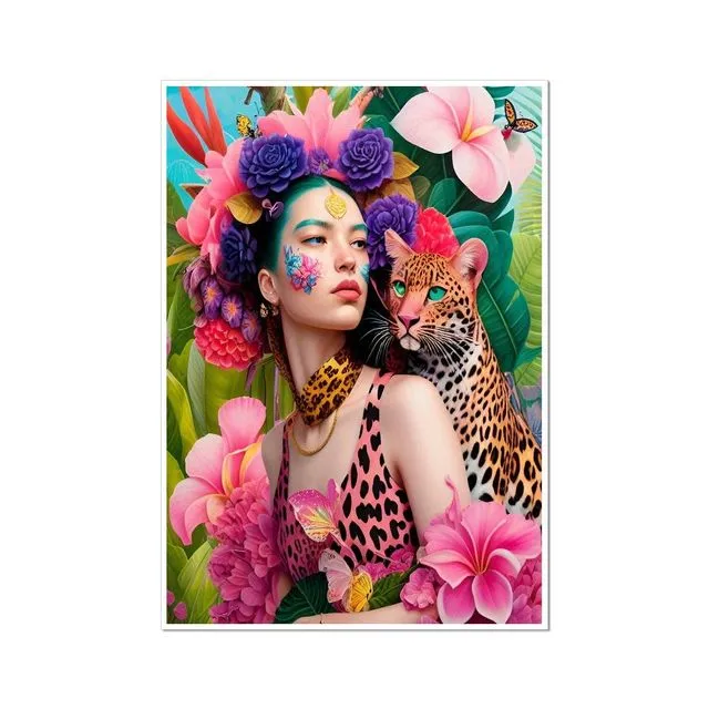 Lady And The Leopard Flora Fine Art Print