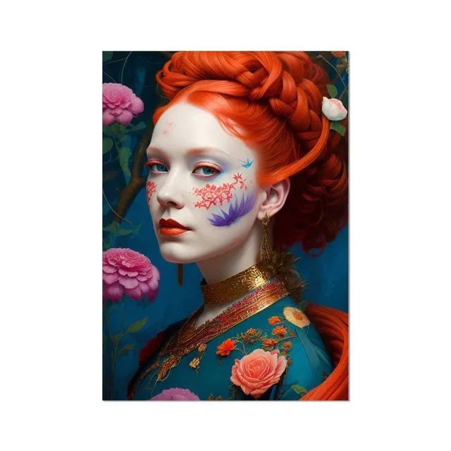 Red Hair And Flowers Wall Art Poster