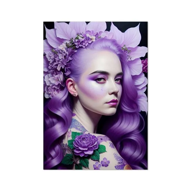 Lilac Hair and Tattoos Floral Wall Art Poster