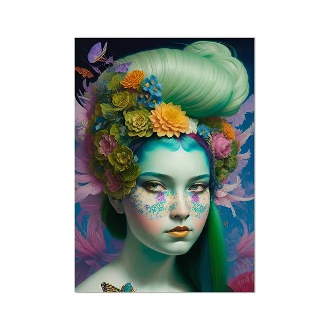 Green Hair And Flowers Wall Art Poster
