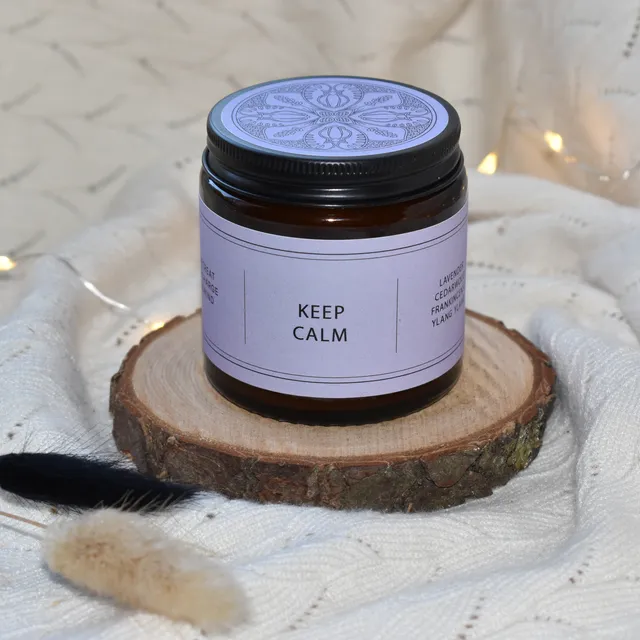 Aromatherapy Candle "Keep Calm" - 100g Rapeseed & Coconut Wax, Amber Glass