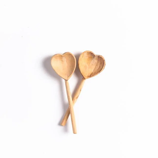 Olive Wood Heart Spoon Set