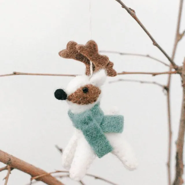 WHITE REINDEER FELT ORNAMENT | Handcrafted in Nepal