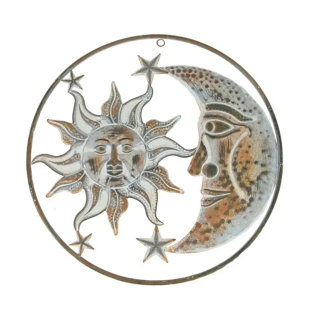 16" Metal Art Celestial Sun &amp; Moon Wall Sculpture