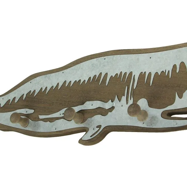 21.5 inch Whale 3 Hook Wall Plaque Wood Metal
