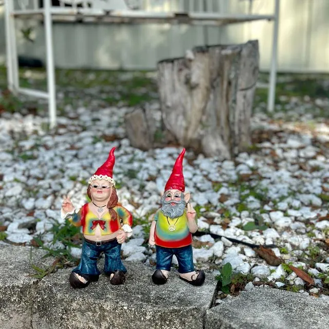Gnancy And Gnarley@ The Tie Dyed Peace Loving Gnome Couple