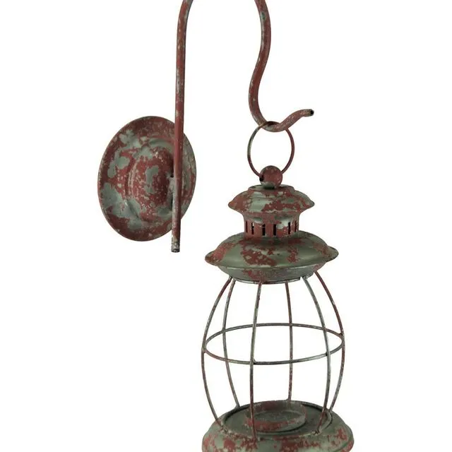 Metal Wall Mounted Railroad Lantern Candle Sconce - Red