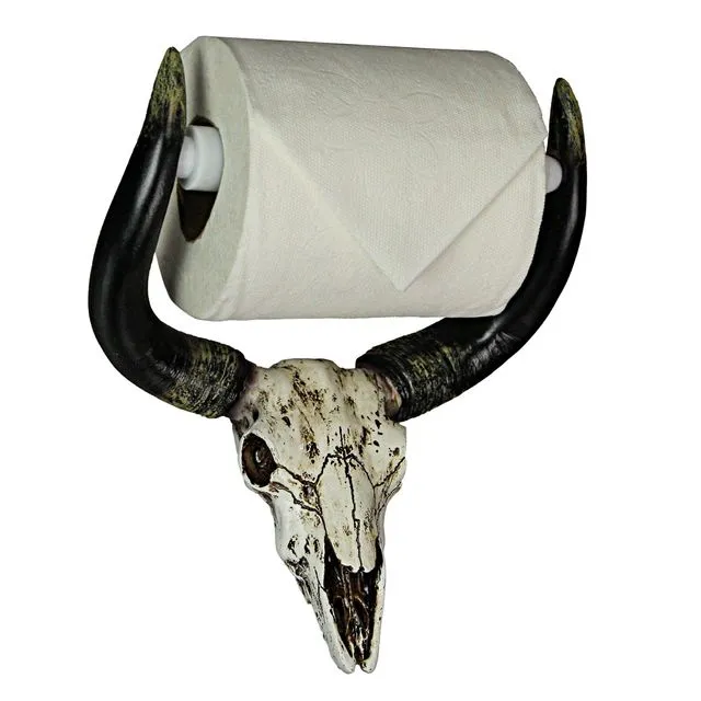 Rustic Faux Steer Skull Decorative Toilet Paper Holder