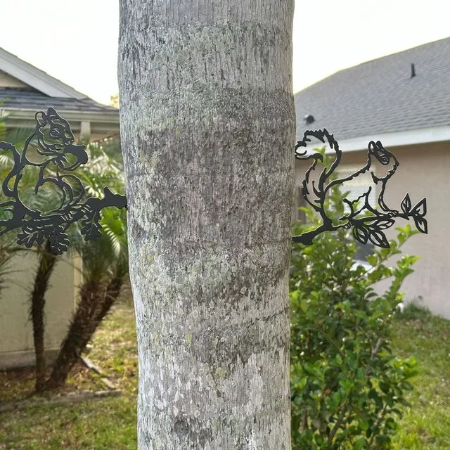 Set of 2 Black Metal Squirrel Tree Stake Outdoor Yard Art