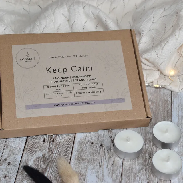 Keep Calm Aromatherapy Tea Lights, Rapeseed & Coconut Wax