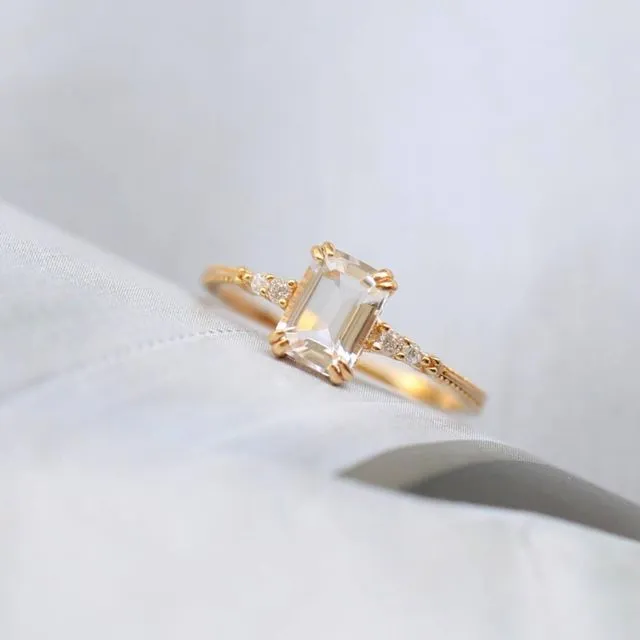 925 STERLING SILVER WHITE CRYSTAL RING | 18K GOLD VERMEIL