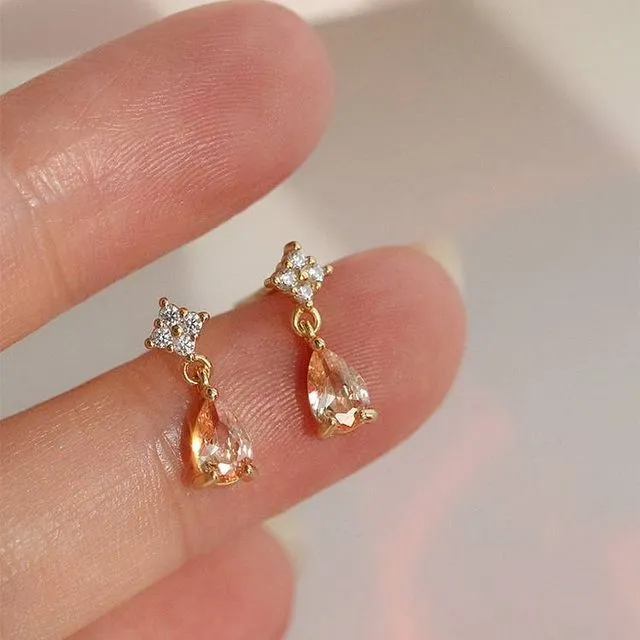 14K Gold Pink Crystal Drop Earring | S925 Sterling Silver