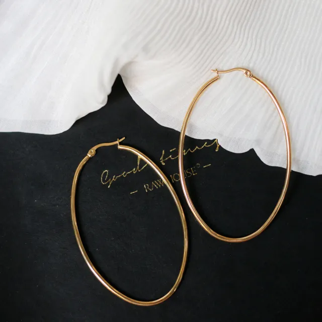 18K GOLD PLATED LARGE HOOP EARRING | 316L STAINLESS STEEL