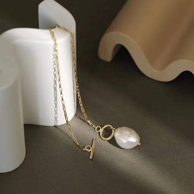 925 STERLING SILVER BAROQUE PEARL NECKLACE| 18K GOLD VERMEIL