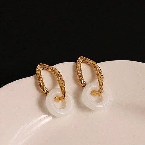 Natural Jade Earring| 18k Gold Plated Brass