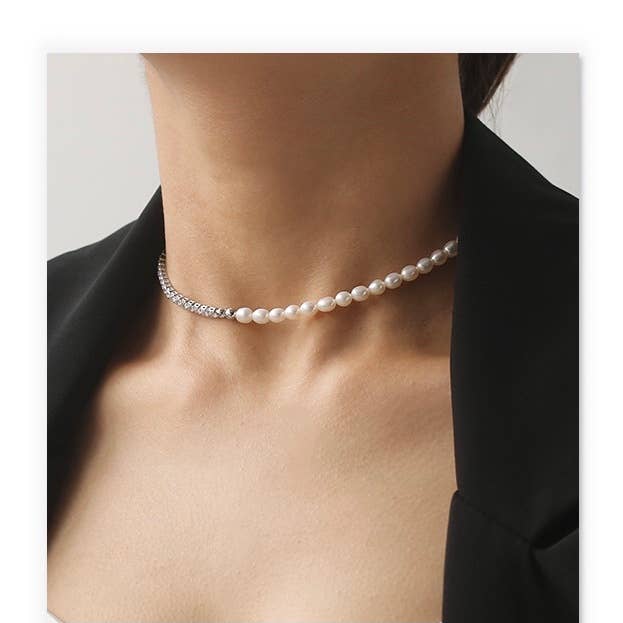 Sparkly Silver Pearl Choker | 925 Silver Plated Brass