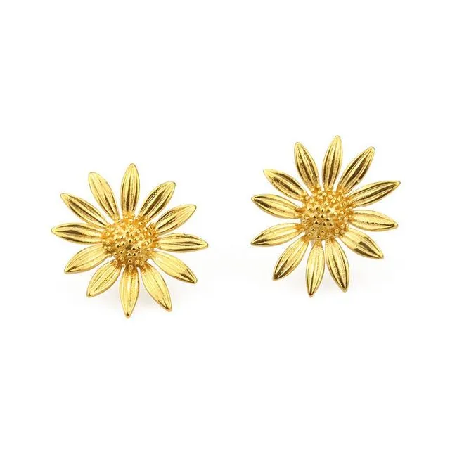 Sunflower Earrings with Silver Post | 316L Stainless Steel