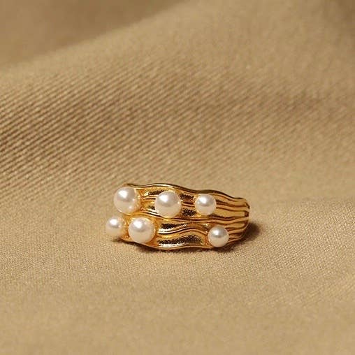 Vintage Pearl Wide Ring|18k Gold Plated Brass Ring