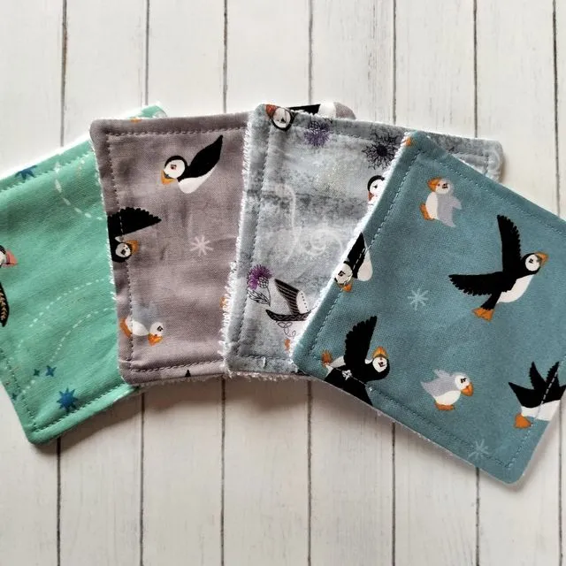 Reusable Bamboo Face Wipes, eco friendly cloths, make up remover pads - Puffins