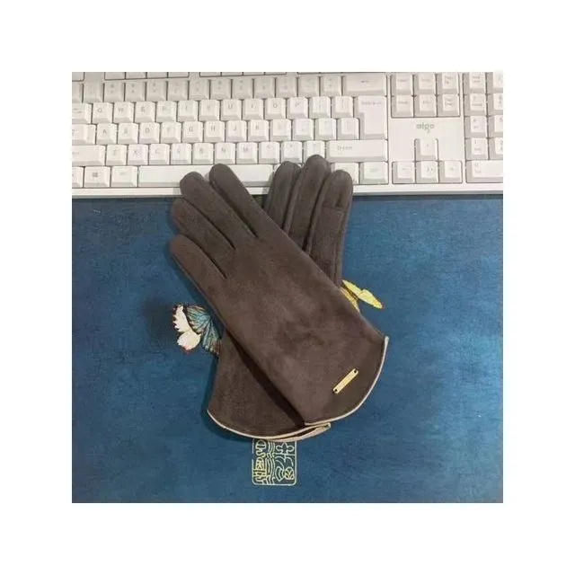 Solid Color Faux Suede Open Fingers Winter Gloves - COFFEE