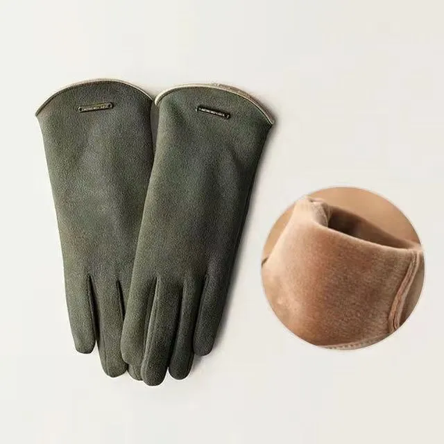 Solid Color Faux Suede Open Fingers Winter Gloves - ARMY GREEN
