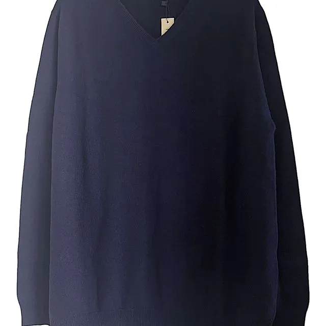 Men´s cashmere V neck sweater navy