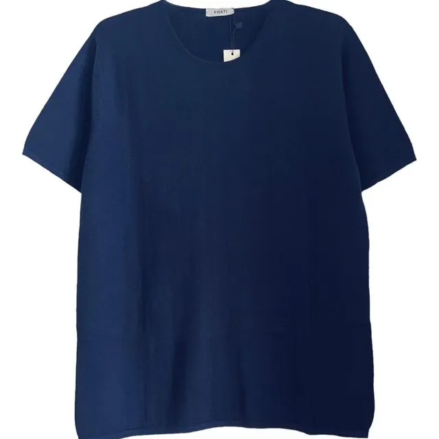 Men´s  Resort cashmere silk light crew sweater short sleeve jeans blue