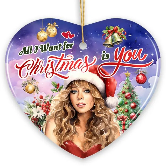 Artistic Classic Holiday Melody Ornament, All I Want for Christmas is You, Celebrity Singer Gift (Heart)