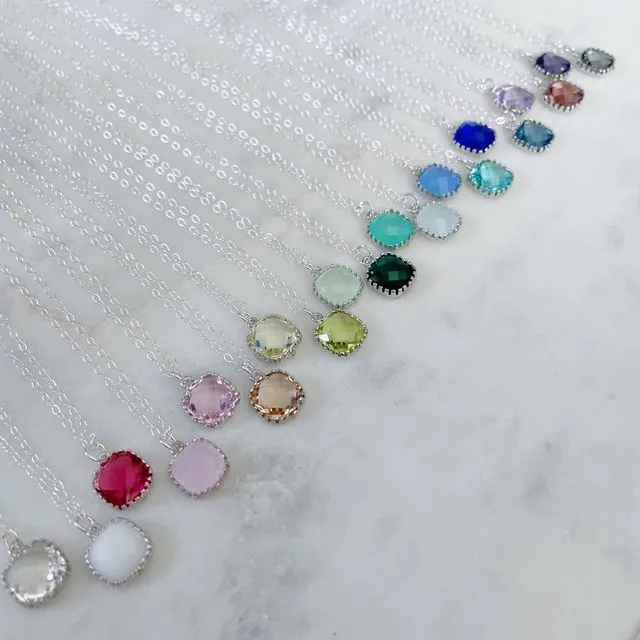 Silver Gemstone Glass Necklaces, Dainty Minimalist Necklace