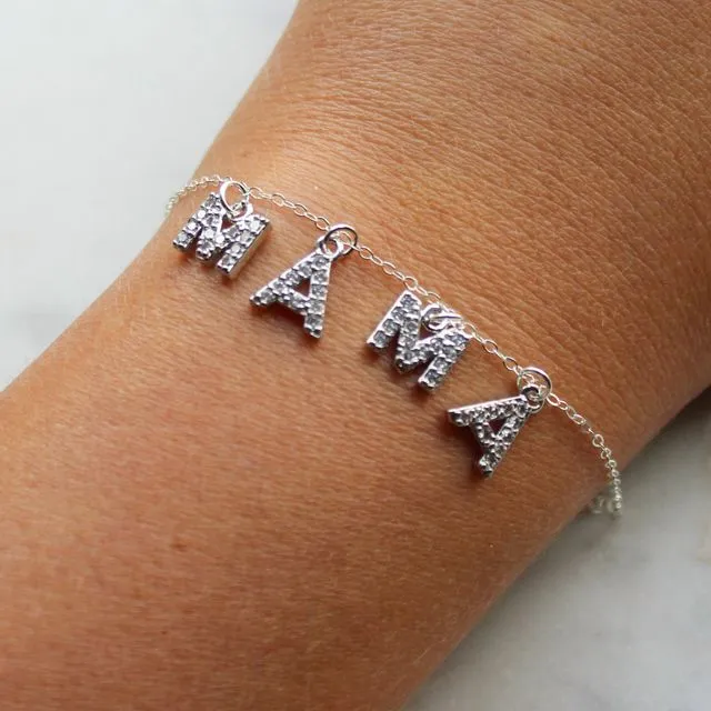 Silver Mama Bracelet, Personalized Mother Gift, Mama Jewelry