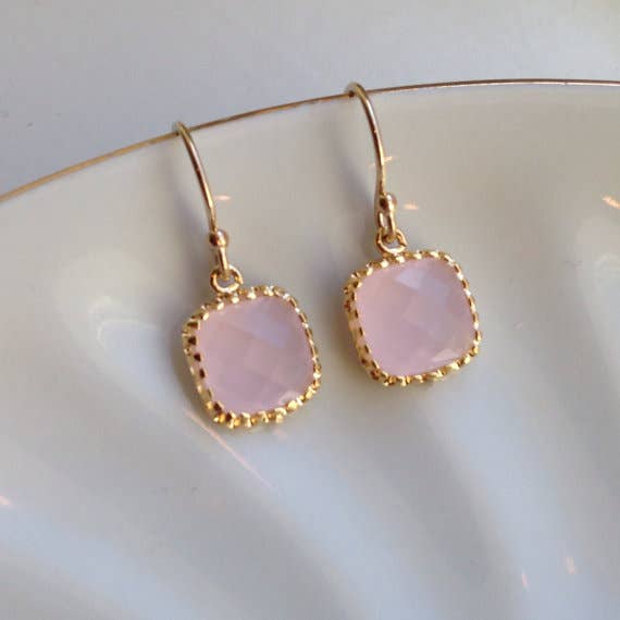 Small Dainty Opal Pink Earrings