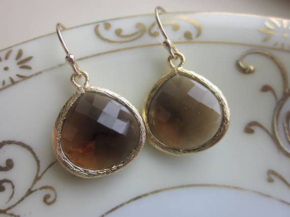 Smoky Brown Earrings Gold Plated