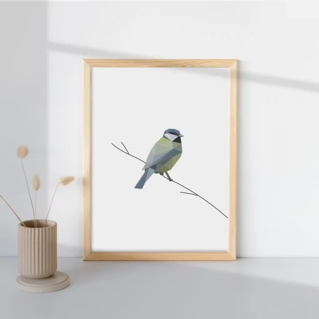 Low Poly Art Great Tit On White Background Print Geometry Design