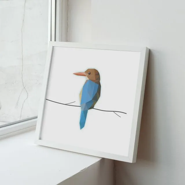 Low Poly Art Kingfisher On White Background Print Geometry Design