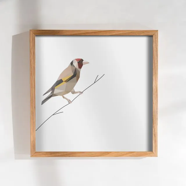 Low Poly Art Goldfinch On White Background Print Geometry Design