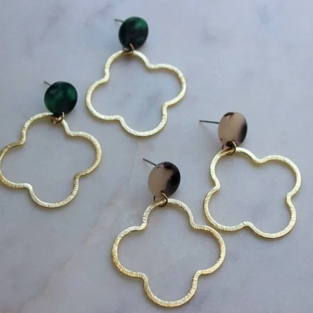Gold Clover Earrings, Acrylic Stud Earrings, Cross Jewelry