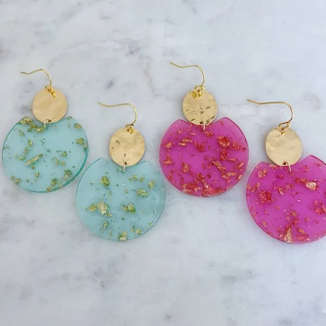Gold Flake Acrylic Earrings, Statement Summer Collection