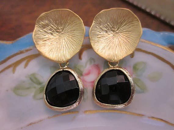 Black Onyx Earrings with Gold, Black and Gold Jewelry