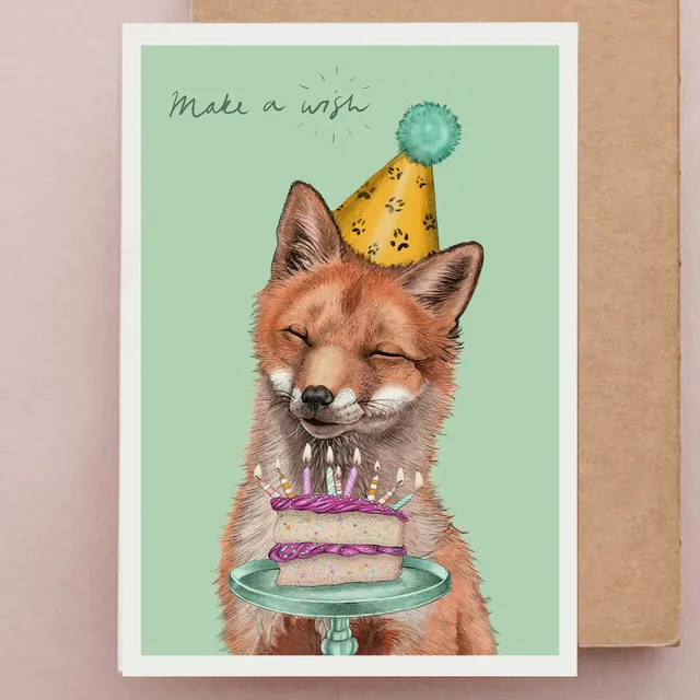 Birthday Fox Card | Wildlife Greetings Card | Make a Wish