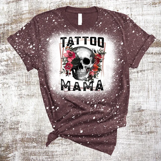 Tattoo Mama Skull Sublimation Bleached Tee