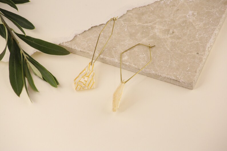 The Hanging Leaf Lemon Drizzle Art deco acrylic Drop earrings
