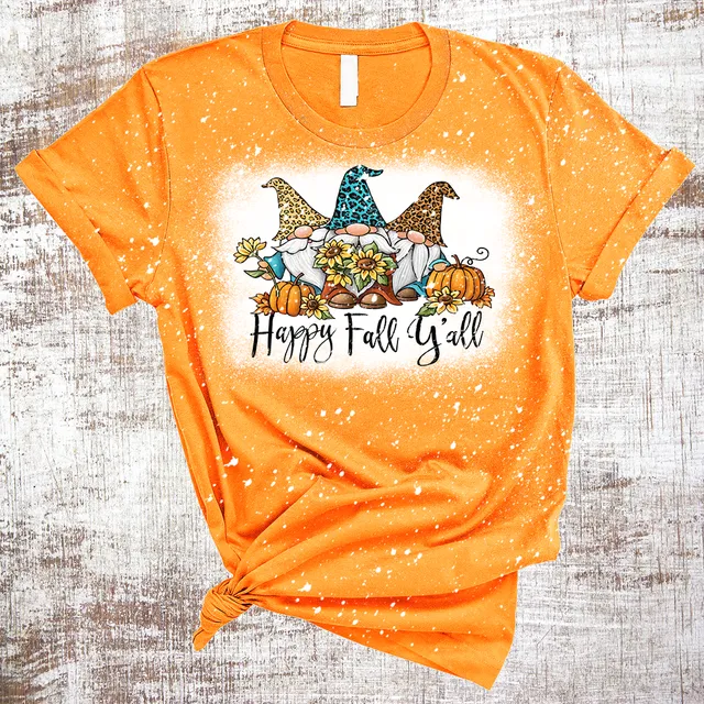 10-PACK Happy Fall Y'all Gnomes Bleached Tee 10-PACK
