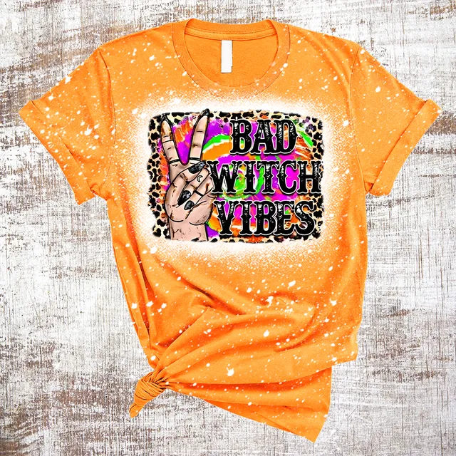 Bad Witch Vibes Halloween Tie Dye Sublimated Bleached Tee
