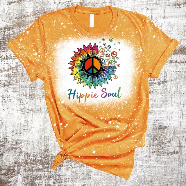 Hippie Soul Peace Signs Sublimation Bleached Tee