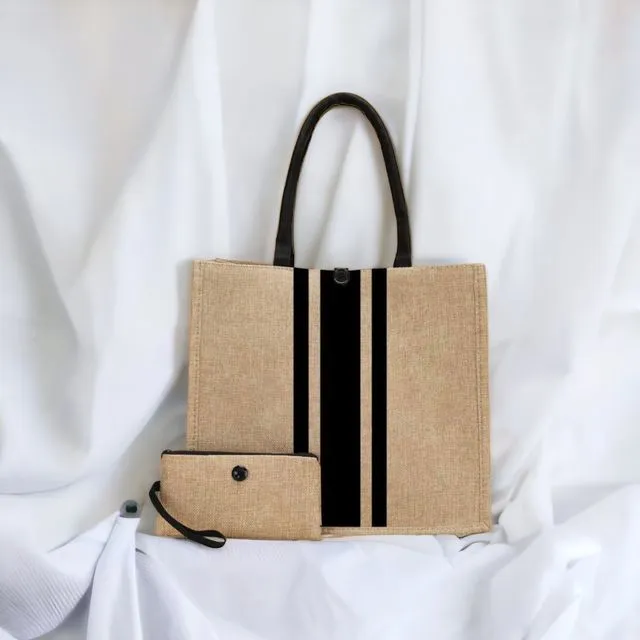 Black Stripped Tote bag with mini purse