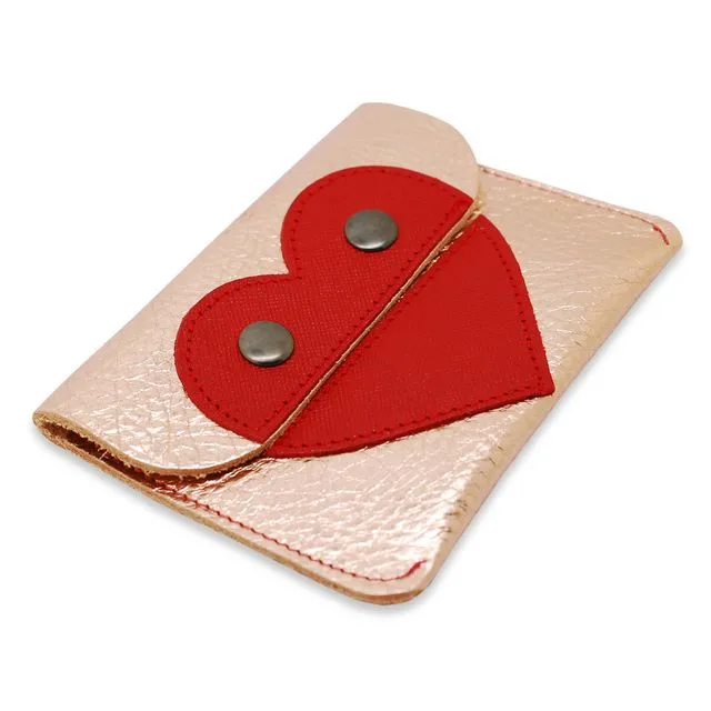 Leather coin purse with cute heart motif