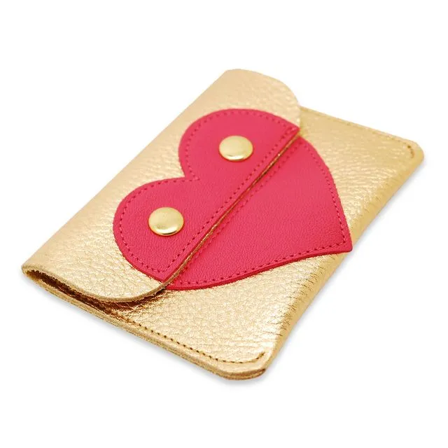 Leather coin purse with cute heart motif